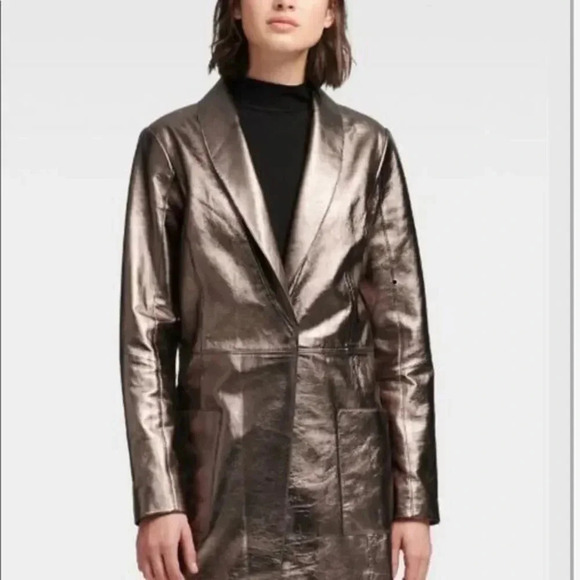 Dkny leather metallic women trench coat - Picture 2 of 14